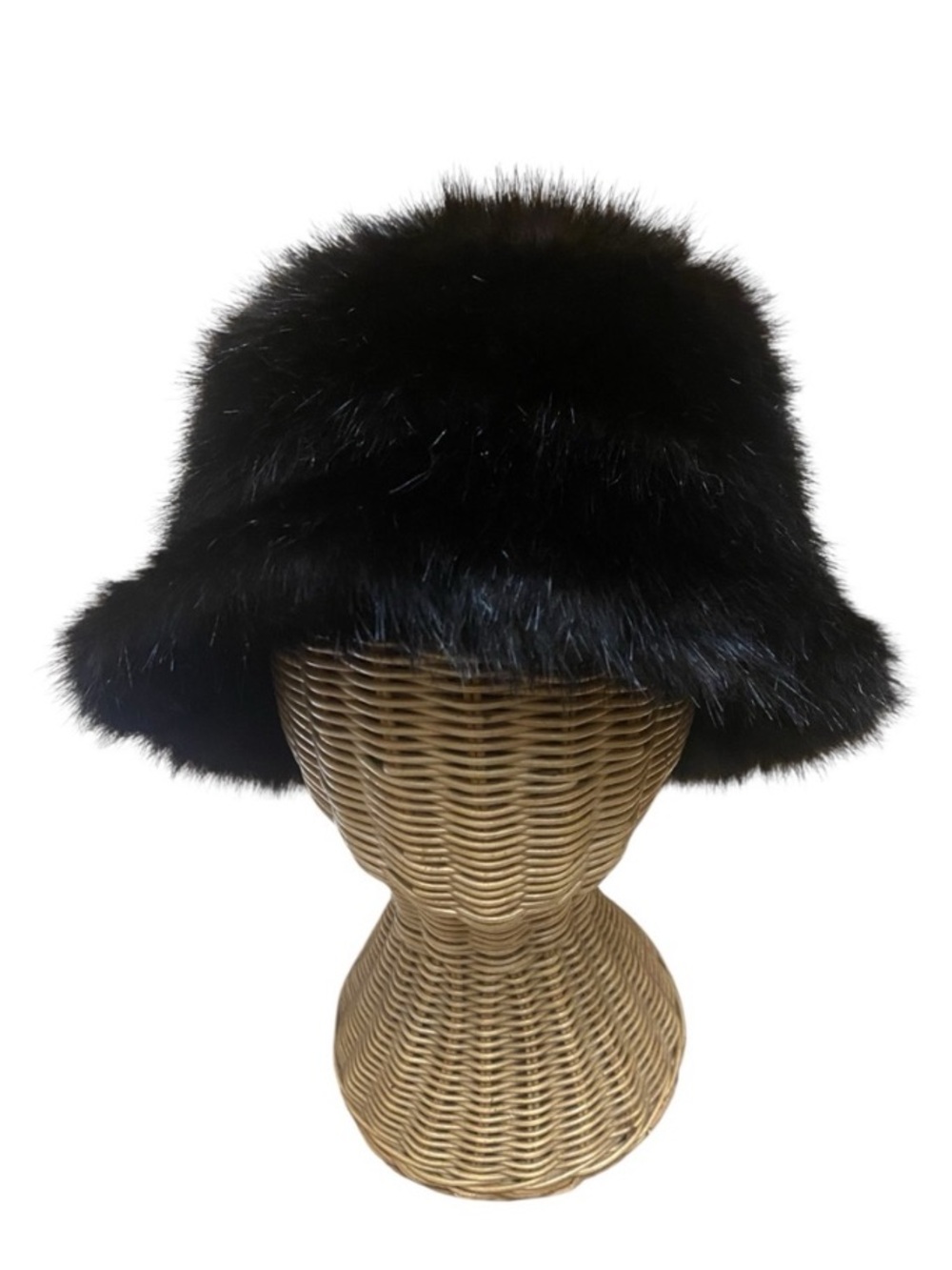 New Direction Womens Faux Fur Black Bucket Hat Winter Fall Y2K Style